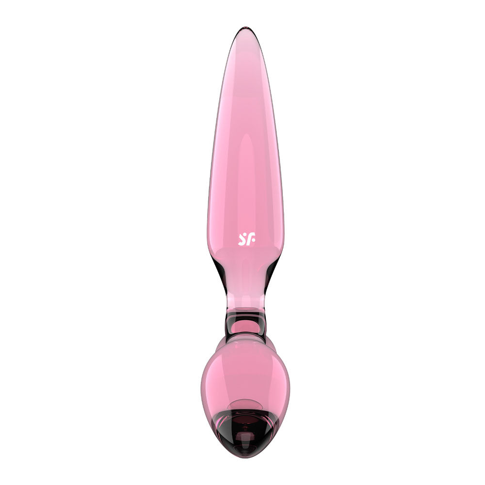 Satisfyer Triple Crystal 2 -  -  Glass 3-in-1 Butt Plug in pink, smooth borosilicate glass design.