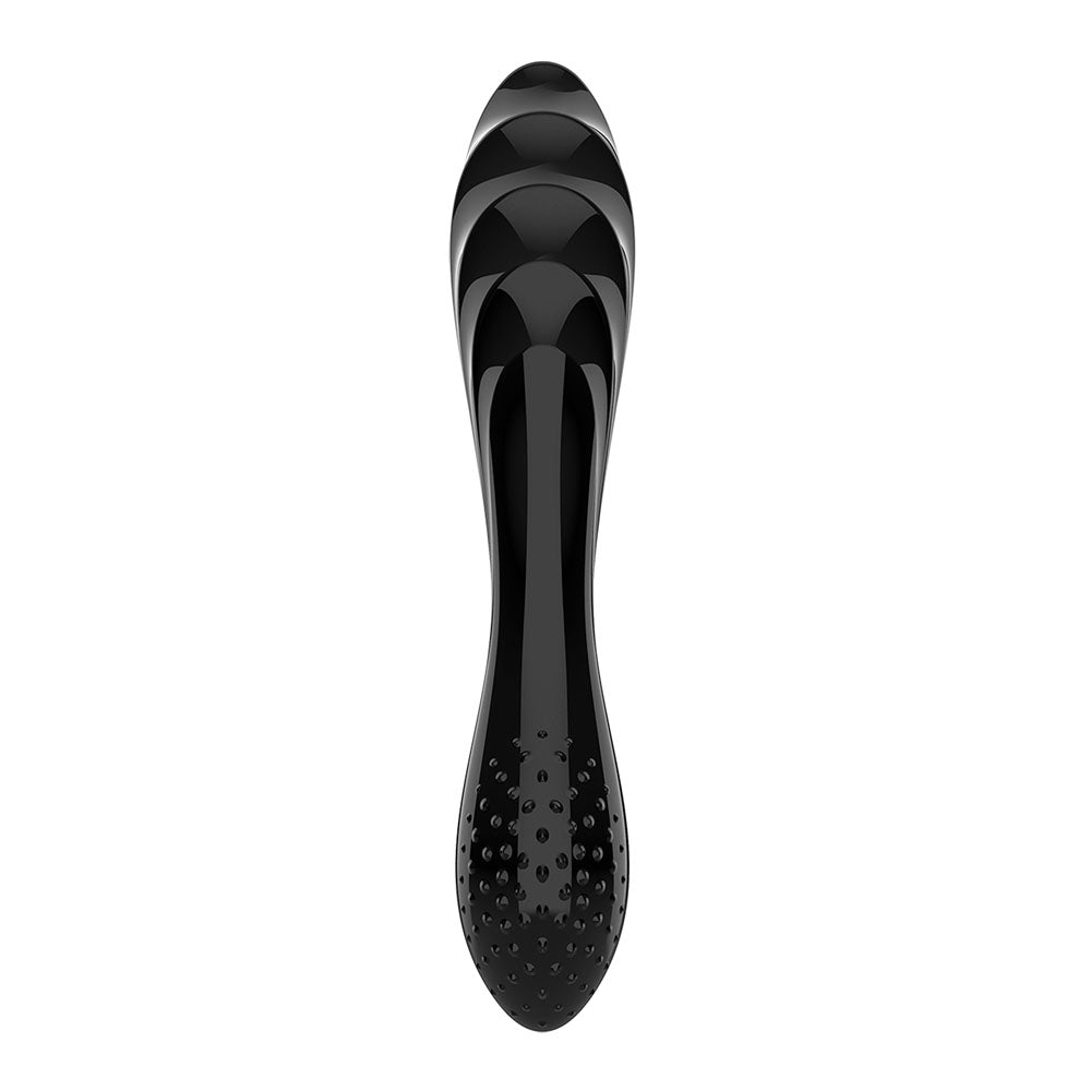 Satisfyer Dazzling Crystal 1 -  -  Glass Double Ended Dildo, top view of smooth black design for intimate essentials.