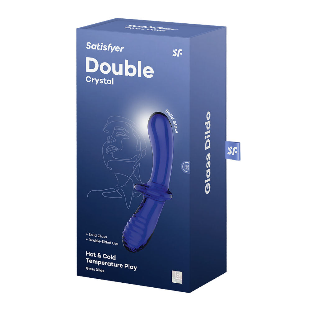 Satisfyer Double Crystal -  -  Glass Double Ended Dildo packaging showcasing hot and cold temperature play features.
