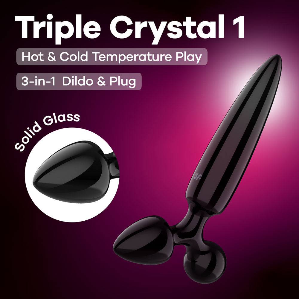 Satisfyer Triple Crystal 1 -  -  Glass 3-in-1 Butt Plug image showcasing solid glass design.