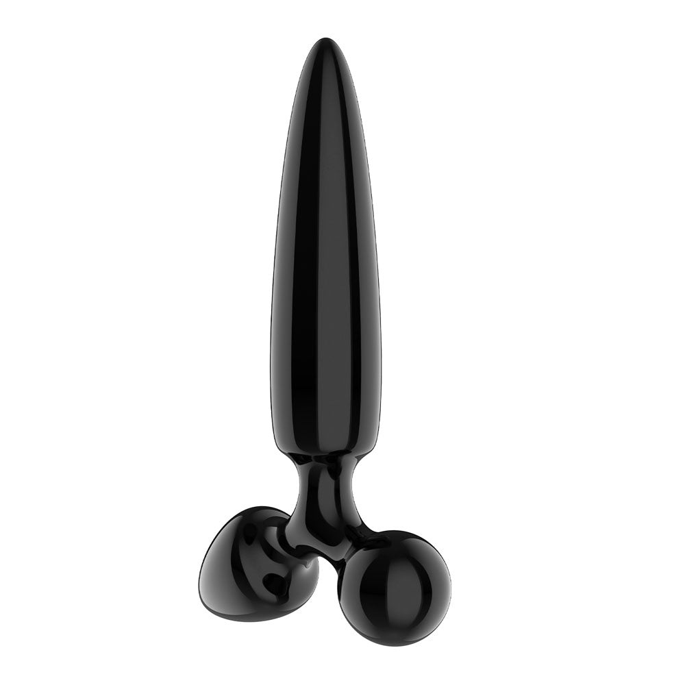 Satisfyer Triple Crystal 1 -  -  Glass 3-in-1 Butt Plug showcasing tapered design and dual rounded ends.