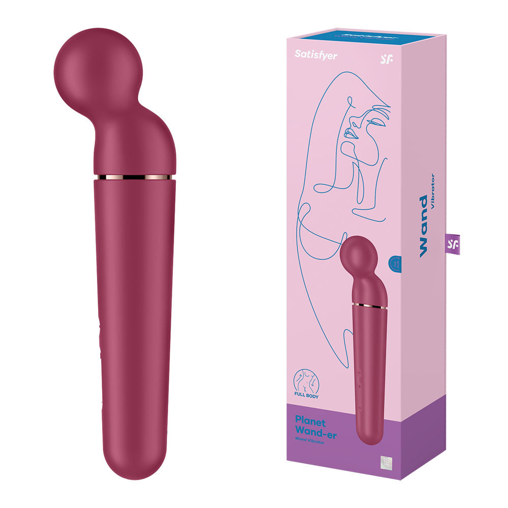 Satisfyer Planet Wand-er - Berry - Berry/Rose Gold USB Rechargeable Massager Wand with packaging.