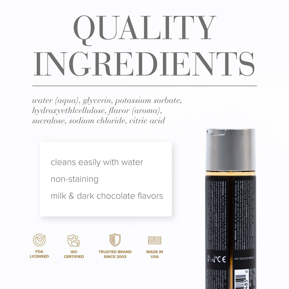 JO Gelato Decadent Double Chocolate Lubricant - 120 mL - Chocolate Flavoured Water Based Lubricant - 120 ml Bottle ingredients list