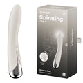 Satisfyer Spinning Vibe 1 - Beige - Beige 17.8 cm USB Rechargeable Rotating Vibrator with packaging and sleek design.