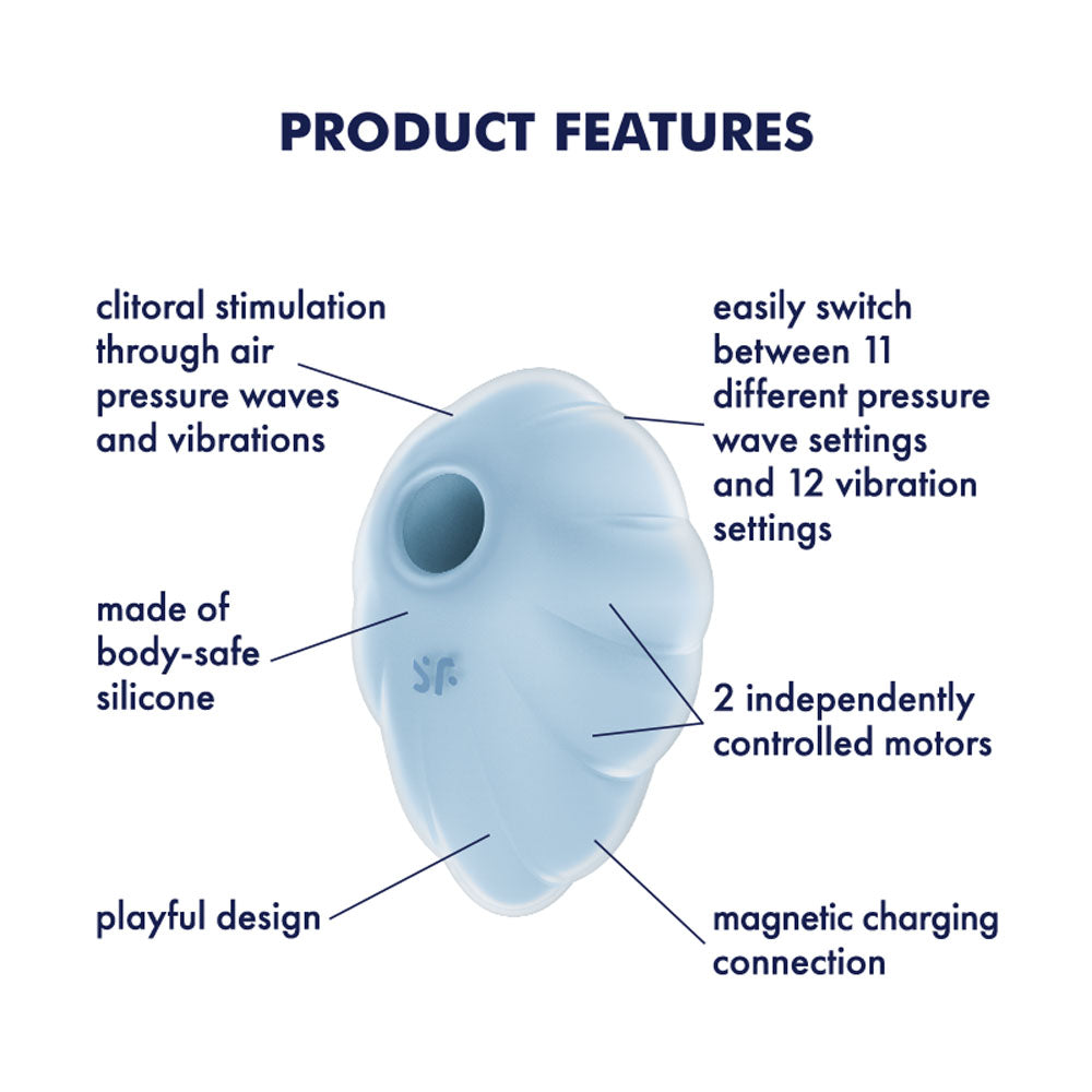 Product features of the Satisfyer Cloud Dancer -  -  USB Rechargeable Vibrating Air Pulse Stimulator, showcasing design and functionality.