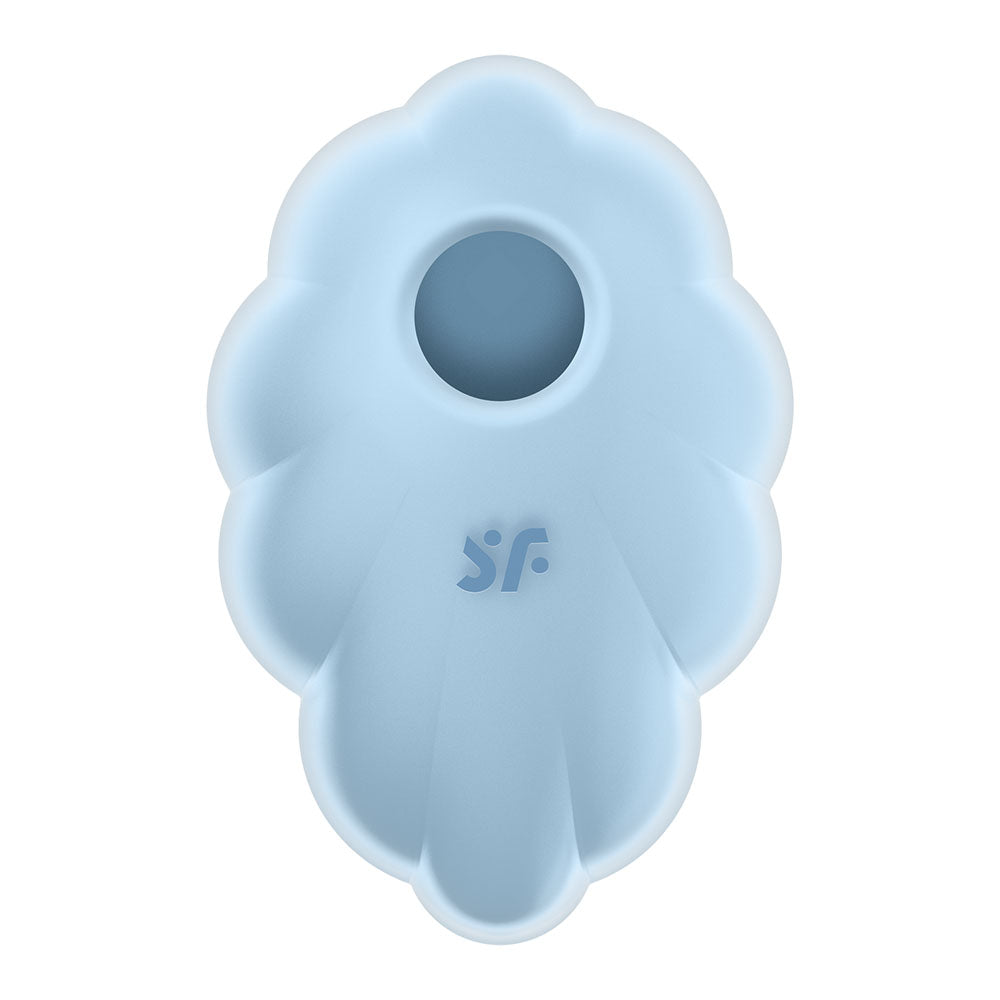 Satisfyer Cloud Dancer -  -  USB Rechargeable Vibrating Air Pulse Stimulator top view in soft blue color.
