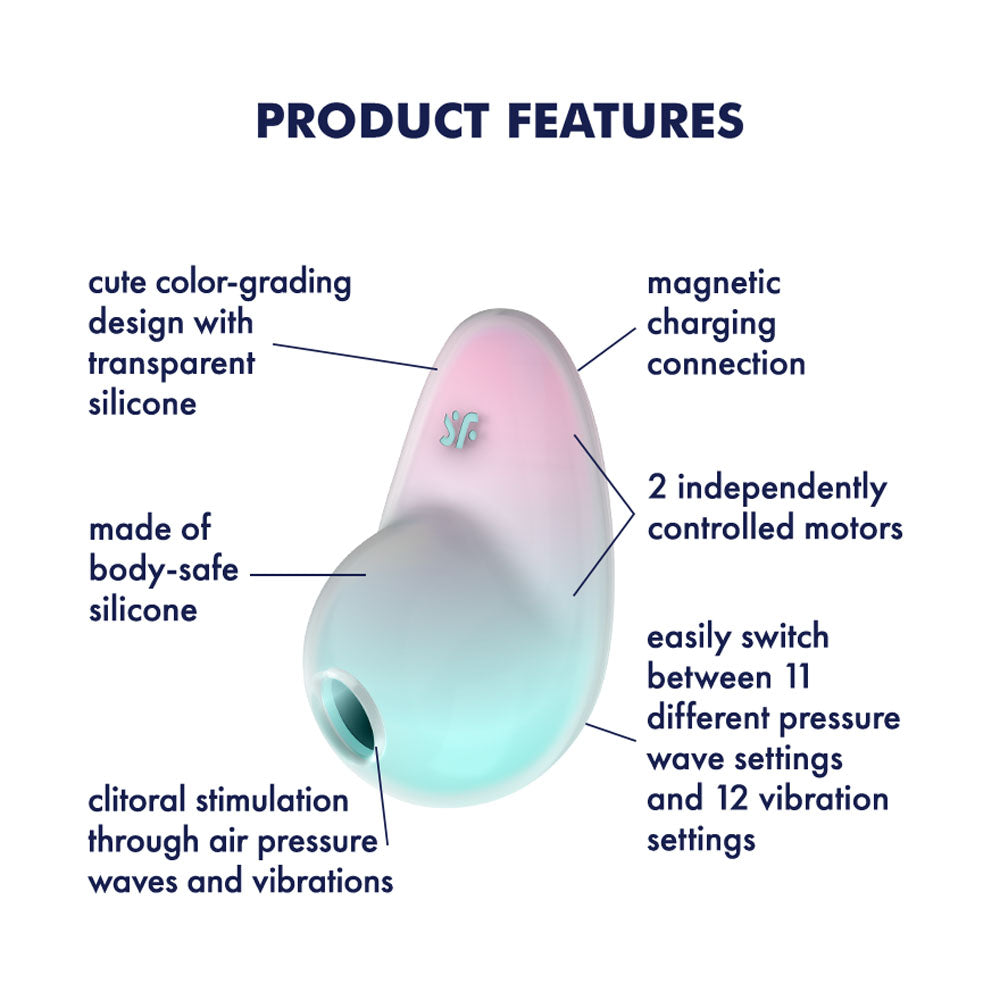 Satisfyer Pixie Dust - Mint/Pink - Mint/Pink USB Rechargeable Vibrating Air Pulse Stimulator product features image.