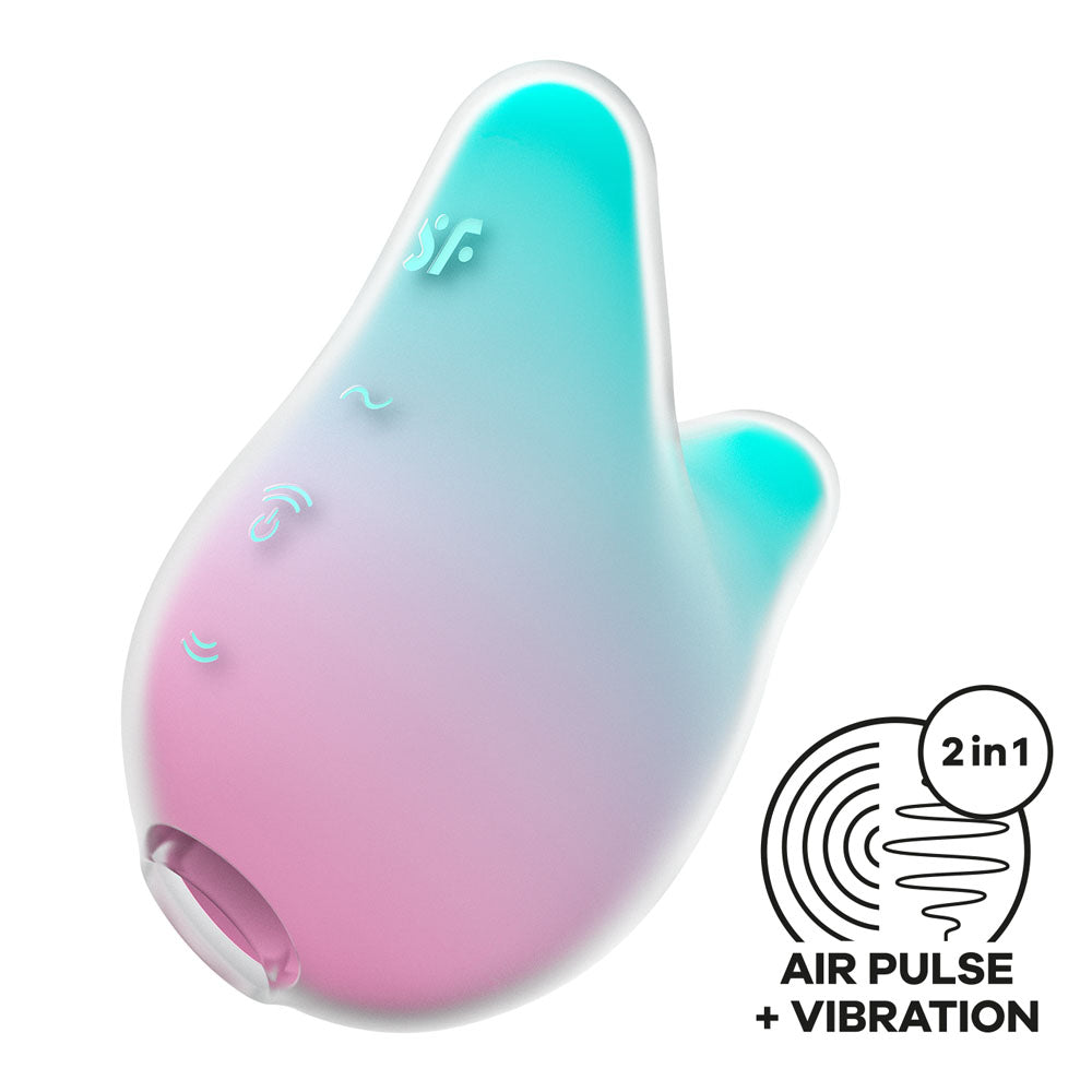 Satisfyer Mermaid Vibes - Mint/Pink - Mint/Pink USB Rechargeable Air Pulse Stimulator featuring air pulse and vibration.