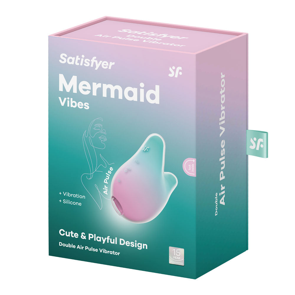 Satisfyer Mermaid Vibes - Mint/Pink - Mint/Pink USB Rechargeable Air Pulse Stimulator packaging displayed.
