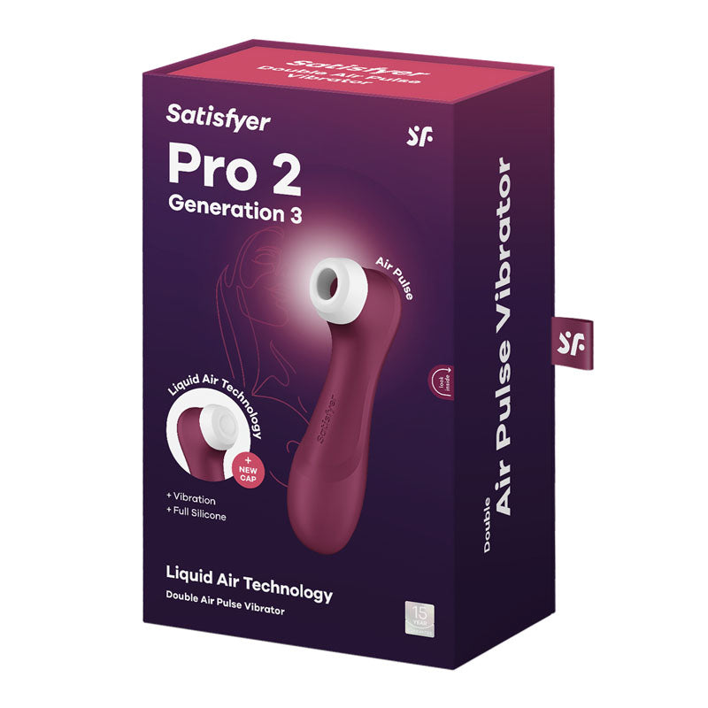 Satisfyer Pro 2 Generation 3 - Wine  - Wine  Touch-Free USB-Rechargeable Clitoral Stimulator in packaging.