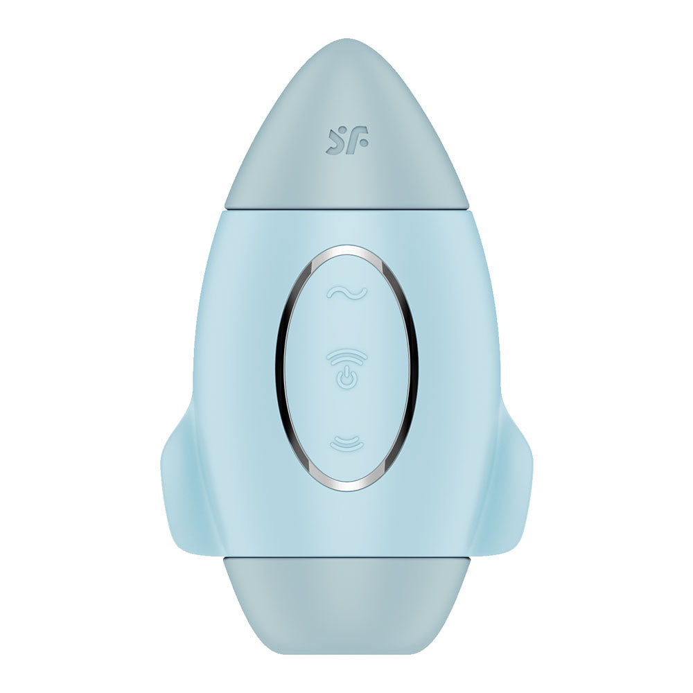 Satisfyer Mission Control -  -  USB Rechargeable Vibrating Air Pulse Stimulator in light blue color.