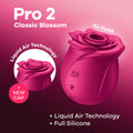 Satisfyer Pro 2 Classic Blossom -  USB Rechargeable Air Pulse Rose Stimulator with Liquid Air Technology and Full Silicone design.