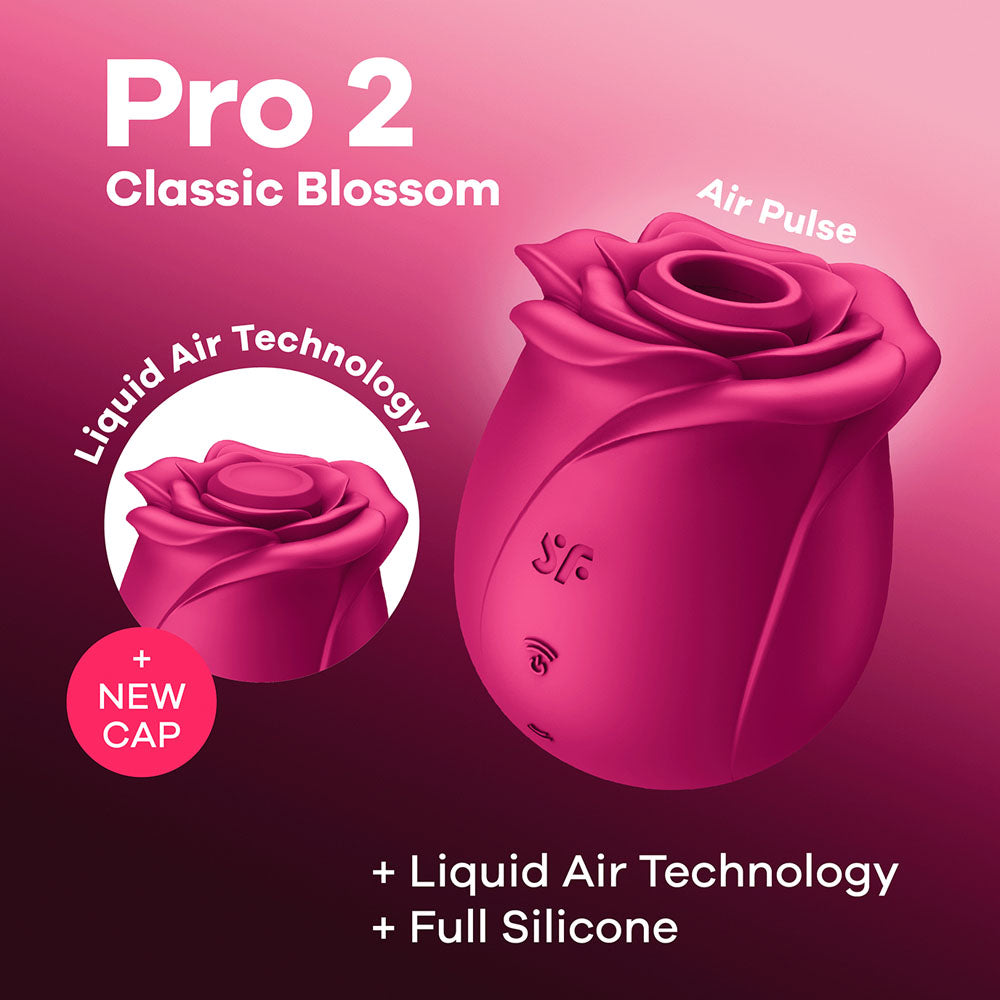 Satisfyer Pro 2 Classic Blossom -  USB Rechargeable Air Pulse Rose Stimulator with Liquid Air Technology and Full Silicone design.