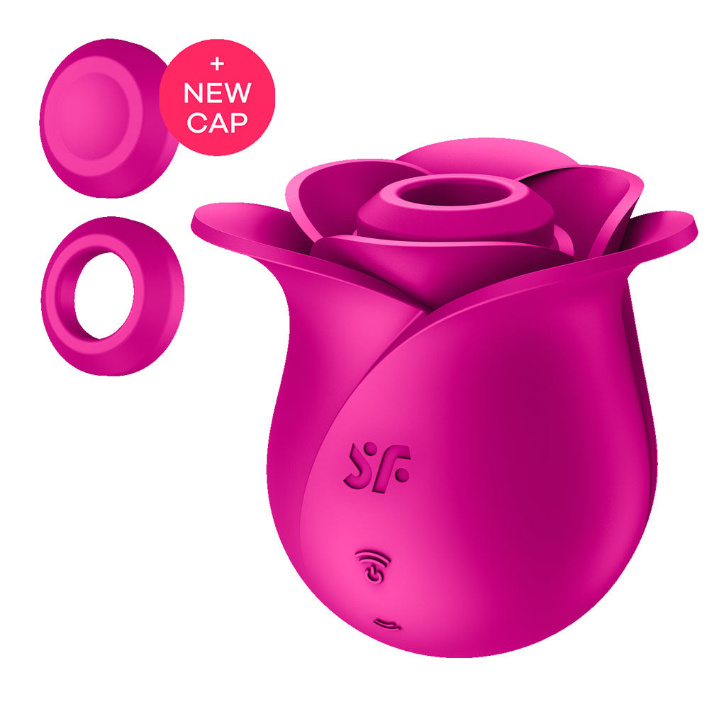 Satisfyer Pro 2 Modern Blossom - Modern USB Rechargeable Air Pulse Rose Stimulator in pink with new cap.