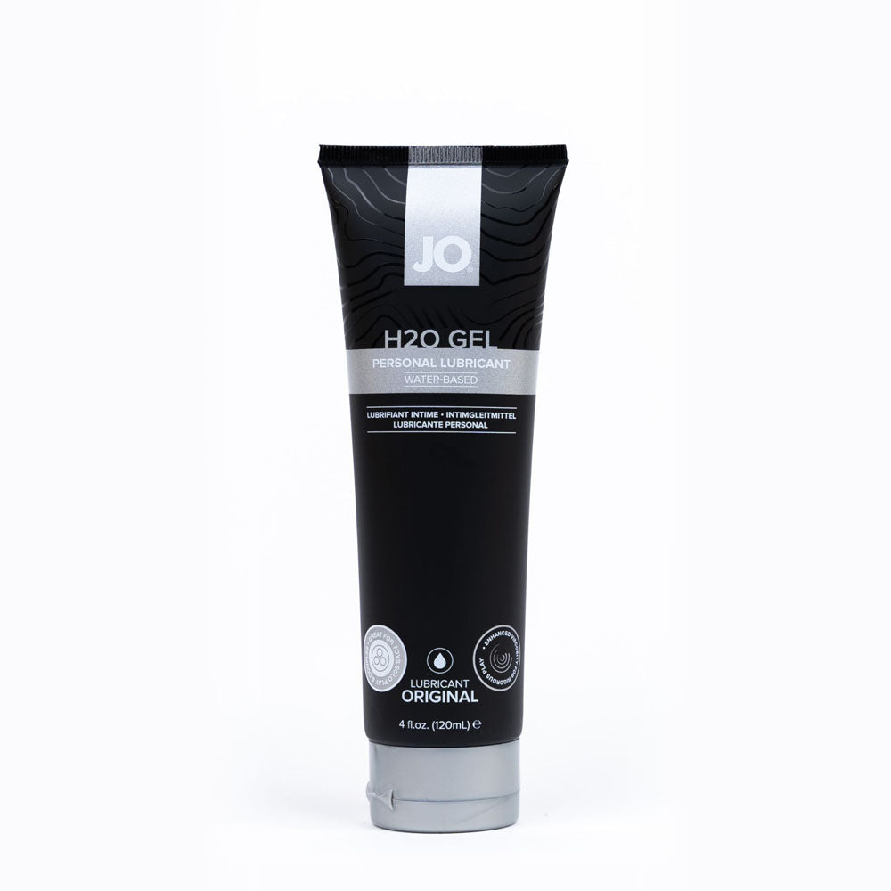 JO H2O Gel Original Lube - 120 mL - Thick Water Based Lubricant - 120 ml Tube in a sleek black packaging.