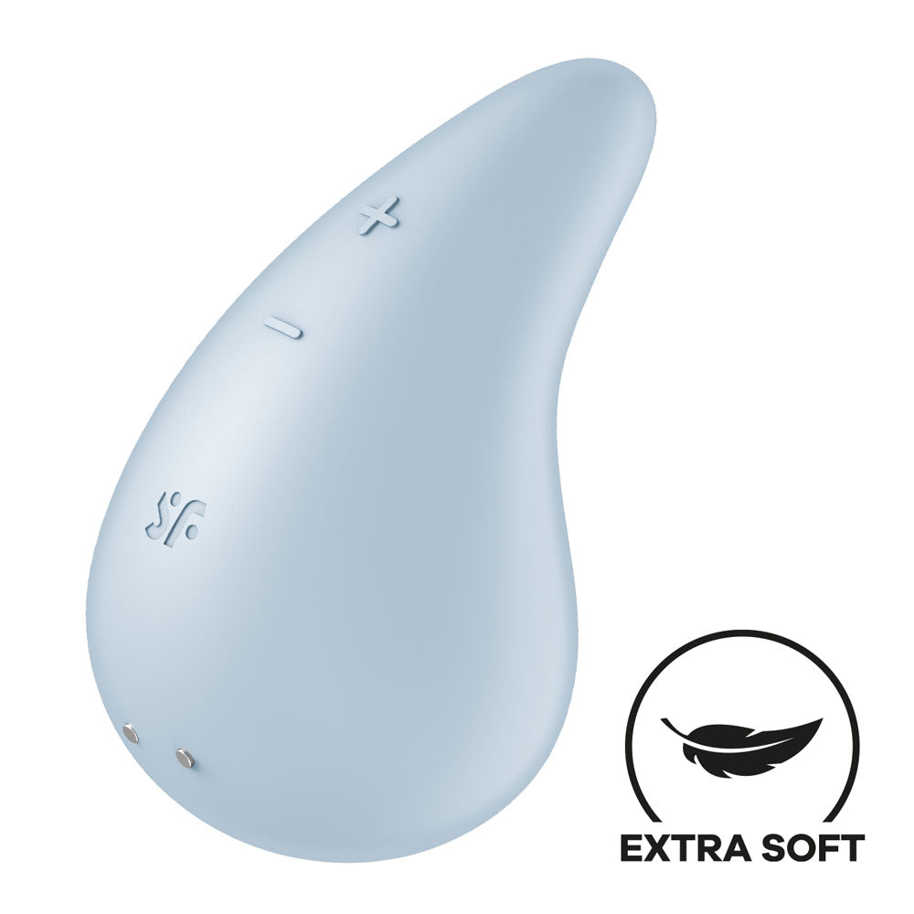 Satisfyer Dew Drop - Light  USB Rechargeable Stimulator in soft blue color with controls, ideal for intimate essentials for her.