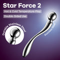 Satisfyer Star Force 2 - Steel 22 cm Dildo for hot and cold temperature play, double-sided use, durable stainless steel.