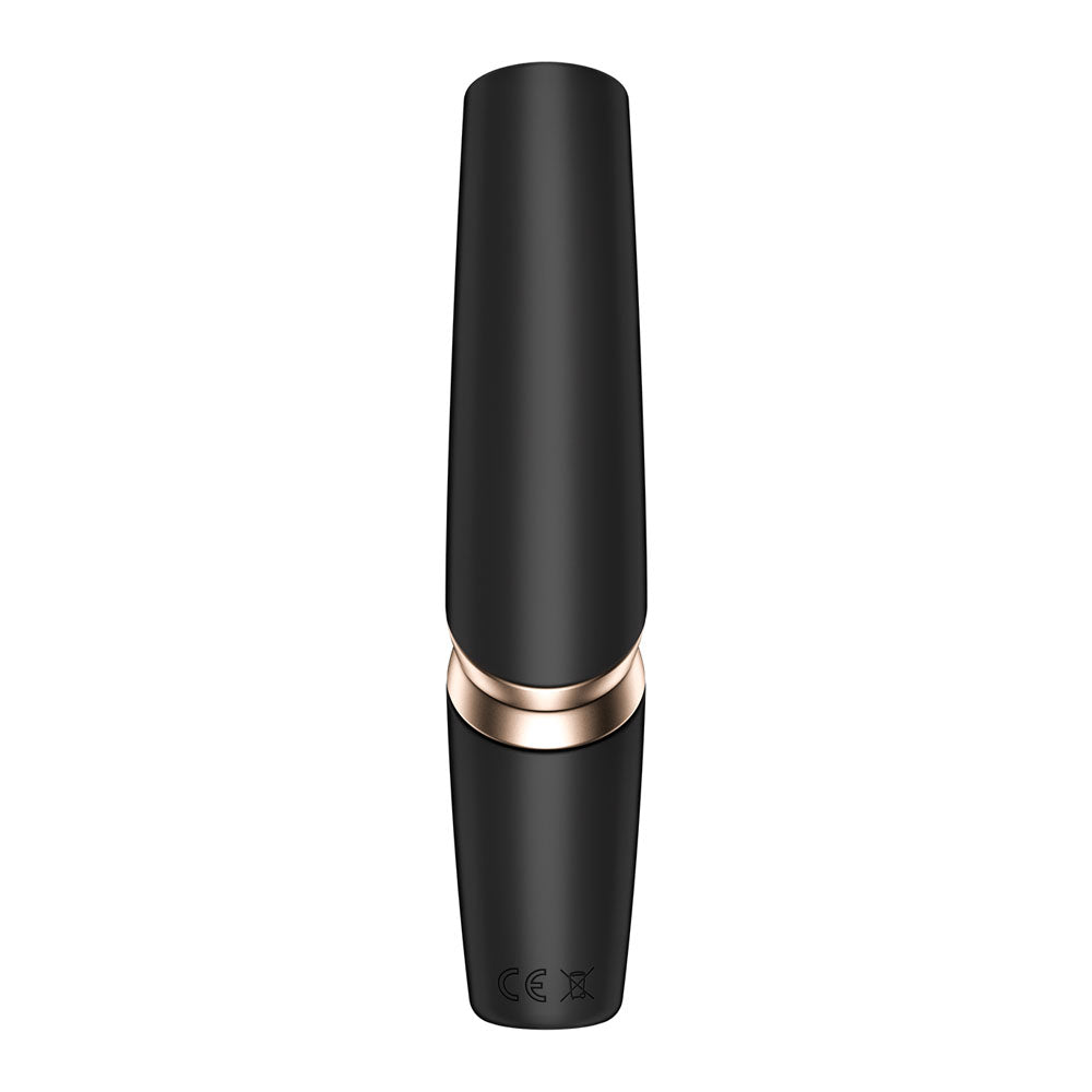 Satisfyer Perfect Kiss - USB Rechargeable Air Pulse Stimulator in sleek black design with elegant rose gold accents.