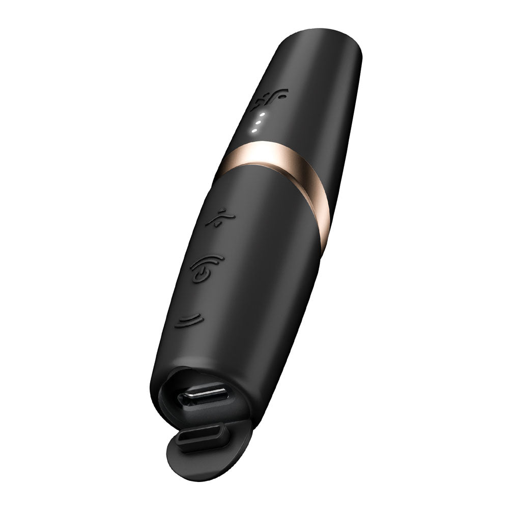 Satisfyer Perfect Kiss -  USB Rechargeable Air Pulse Stimulator in sleek black design, ideal for intimate essentials for her.