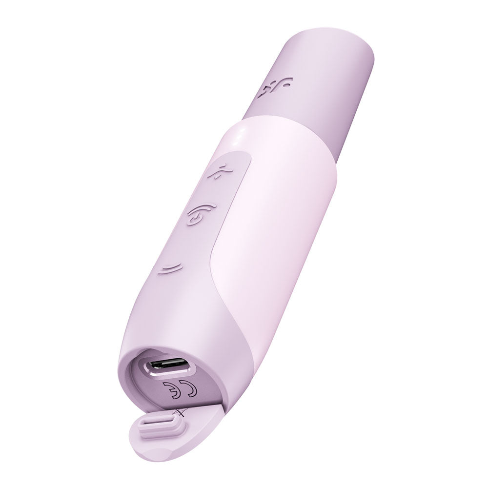 Satisfyer Secret Kiss - Lilac USB Rechargeable Air Pulse Stimulator with compact design and USB charging port.