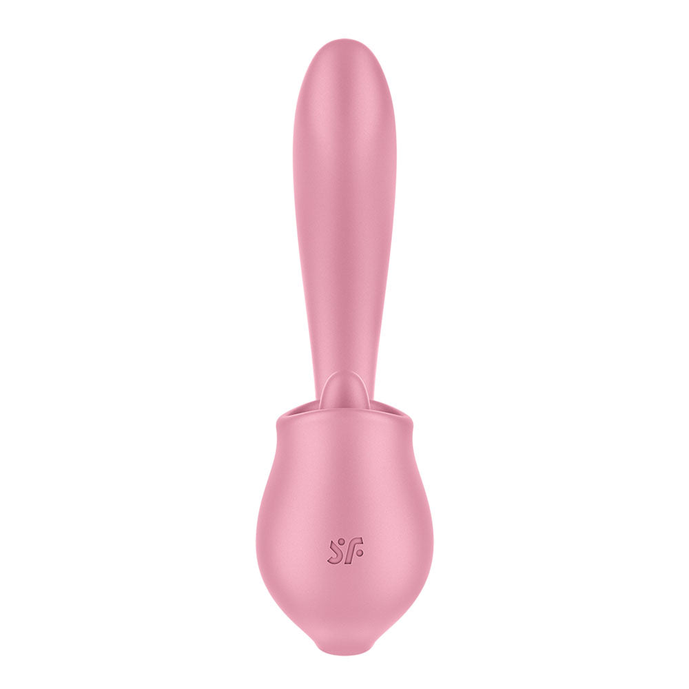 Satisfyer Tongue Genius -  USB Rechargeable Vibrator with Flicking Clit Stimulator in pink design.