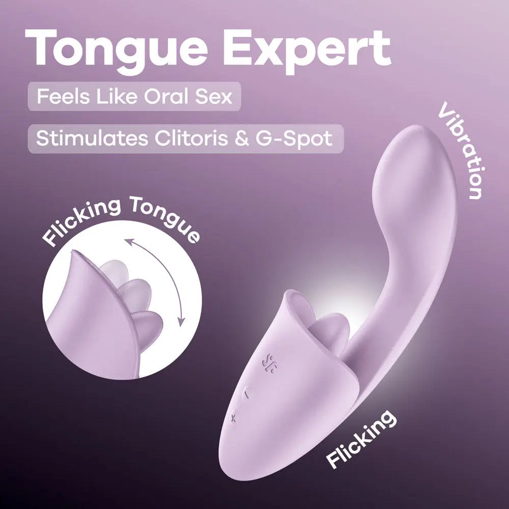 Satisfyer Tongue Expert - Violet 18 cm USB Rechargeable Vibrator with Flicking Clit Stimulator Satisfyer Discreet Intimate Essentials.
