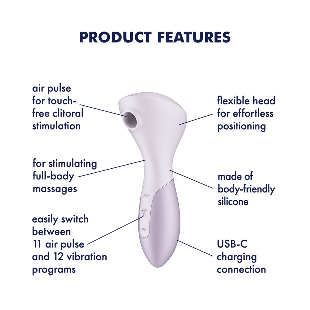 Satisfyer Wand-erful - Violet 15.8 cm USB Rechargeable Air Pulse Massage Wand product features including air pulse and flexible head.