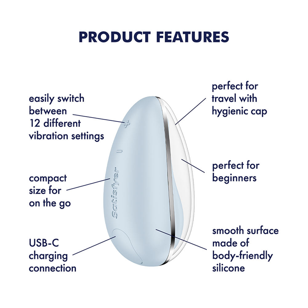 Satisfyer Drop To Go -  -  USB Rechargeable Clitoral Stimulator features easy switching between 12 vibration settings and compact design.
