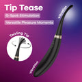 Satisfyer Tip Tease -  -  USB Rechargeable Vibrator with Twirling Tip showcasing its features for G-spot stimulation.