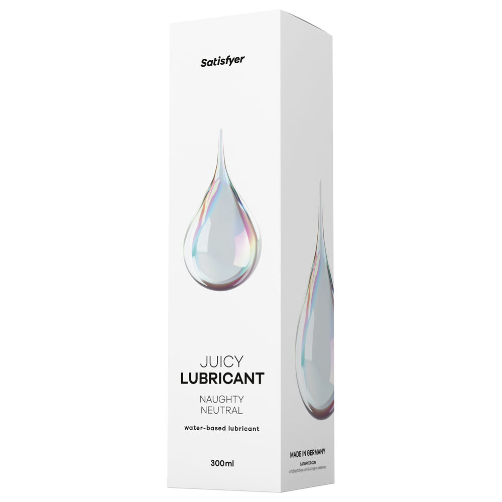 Satisfyer Juicy Lubricant 300 ml Naughty Neutral - Unscented Water Based Lubricant - 300 ml Bottle packaging display