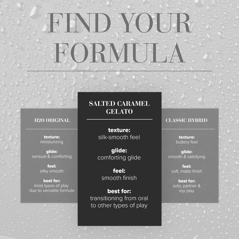 Find your formula for JO Gelato Salted Caramel Lube - 30 mL - Salted Caramel Flavoured Water Based Lubricant - 30 ml Bottle.