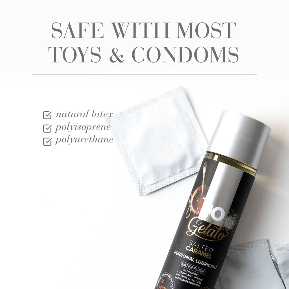 JO Gelato Salted Caramel Lube - 30 mL - Salted Caramel Flavoured Water Based Lubricant - 30 ml Bottle with condom