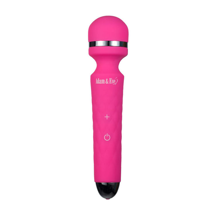 Adam & Eve Peak Wand Massager -  19.1 cm USB Rechargeable Massager Wand in vibrant pink color with easy button controls.