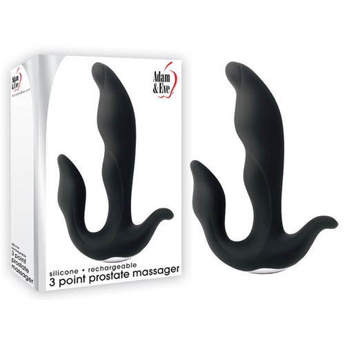 Adam & Eve 3-Point Prostate Massager -  USB Rechargable Vibrating Prostate Massager with silicone design and sleek packaging.