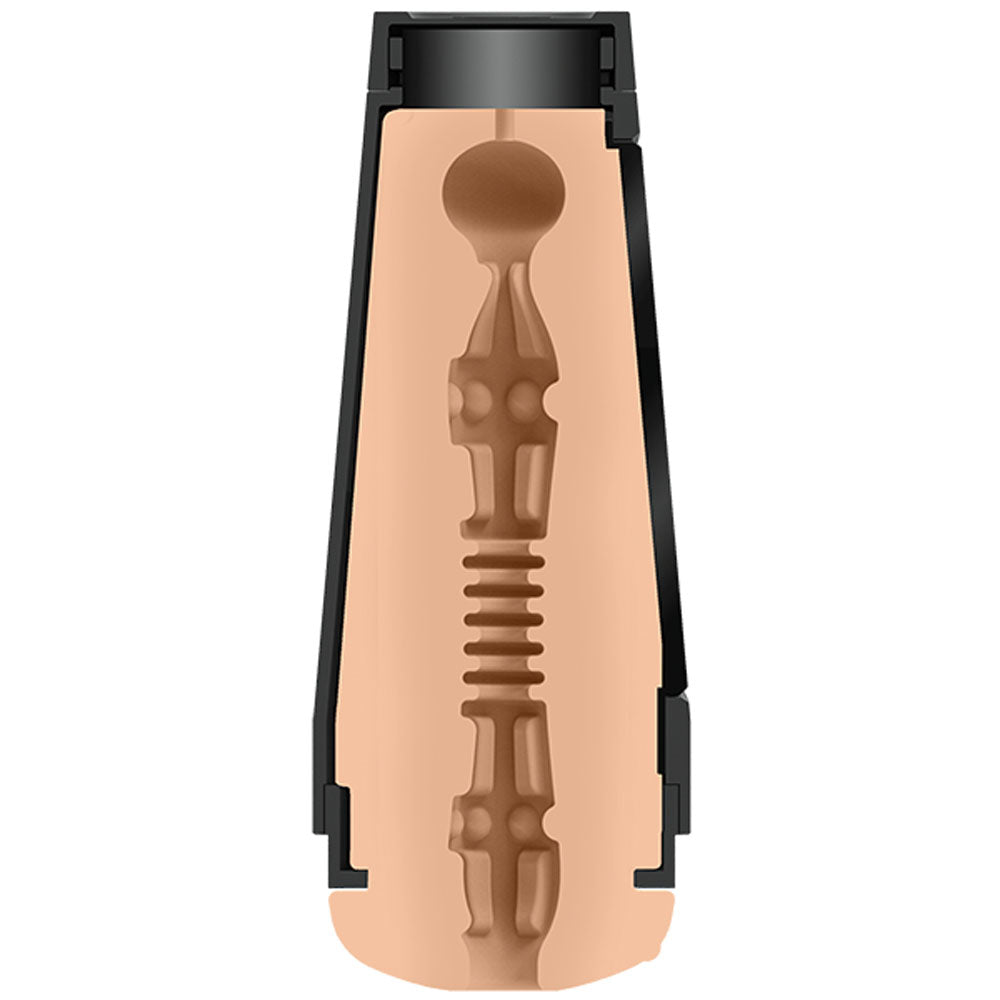 Main Squeeze - Nicole Doshi -  Vagina Stroker showcasing the detailed textured interior and hard outer case for realistic pleasure.