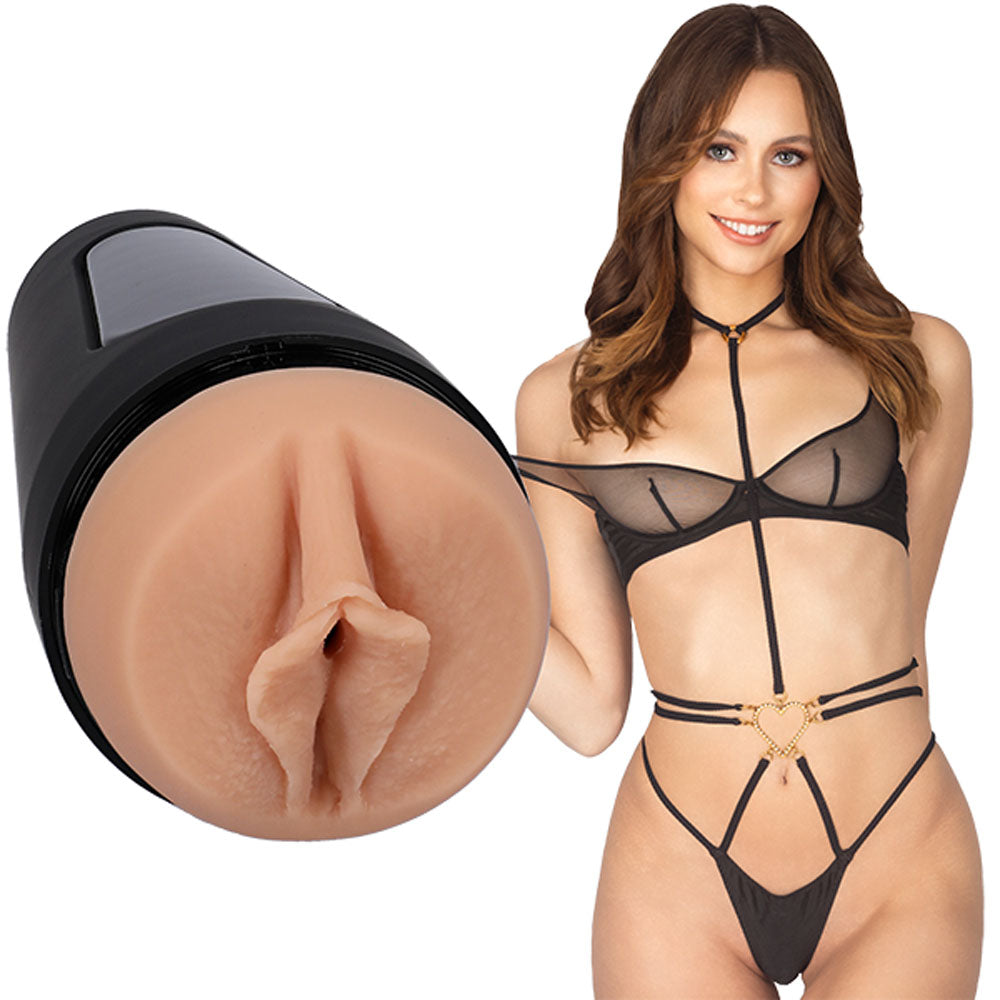 Main Squeeze - Stella Barey -  Vagina Stroker featuring lifelike ULTRASKYN with a sexy model in revealing lingerie.
