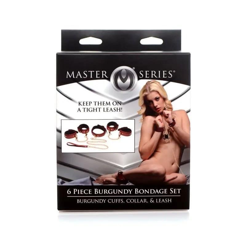 6 Pc PU Leather Bondage Set Burgundy Master Series Discreet Intimate Essentials.