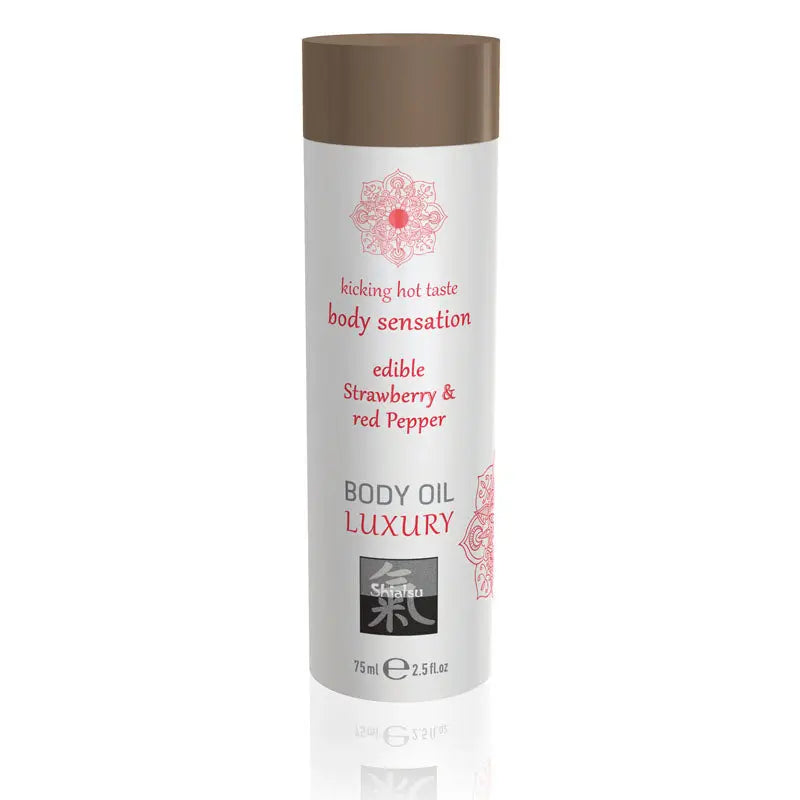 SHIATSU Edible Body Oil Luxury - Strawberry & Red Pepper Flavoured - 75 ml Hot Production Discreet Intimate Essentials.