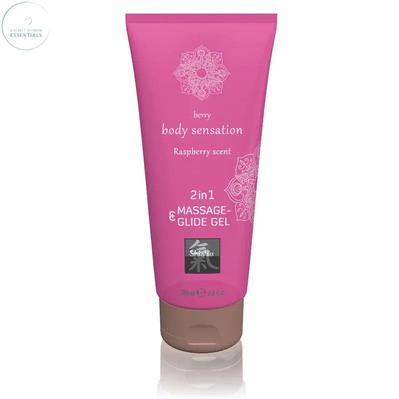 Affordable quality SHIATSU 2in1 Massage & Glide Gel - Raspberry Scented - 200 ml  from Hot Production by Discreet Intimate Essentials with Discreet Delivery 