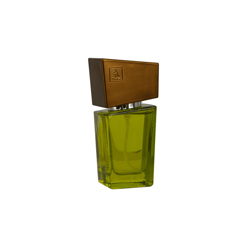 Shiatsu Pheromone Eau De Parfum Women - Lime - Pheromone Fragrance for Women - 15 ml in a green glass bottle.