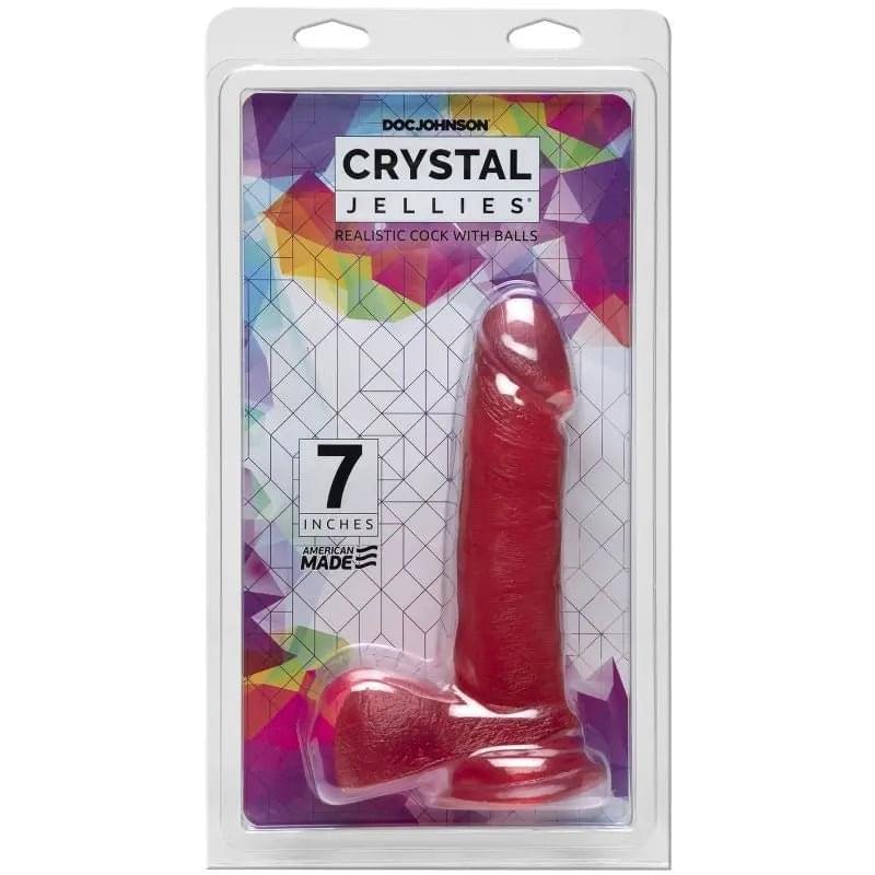 7 in Realistic Cock With Balls Pink Crystal Jellies Discreet Intimate Essentials.