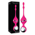 Adam & Eve Vibrating Pleasure Kegel Balls packaging with pink silicone design, featuring vibrating kegel balls for enhanced pleasure.