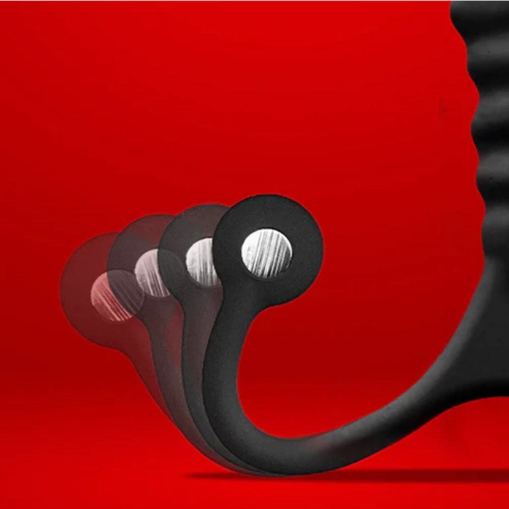 Aneros PSY - Prostate Massager with Flexible Arms showcasing its unique design against a vibrant red background.