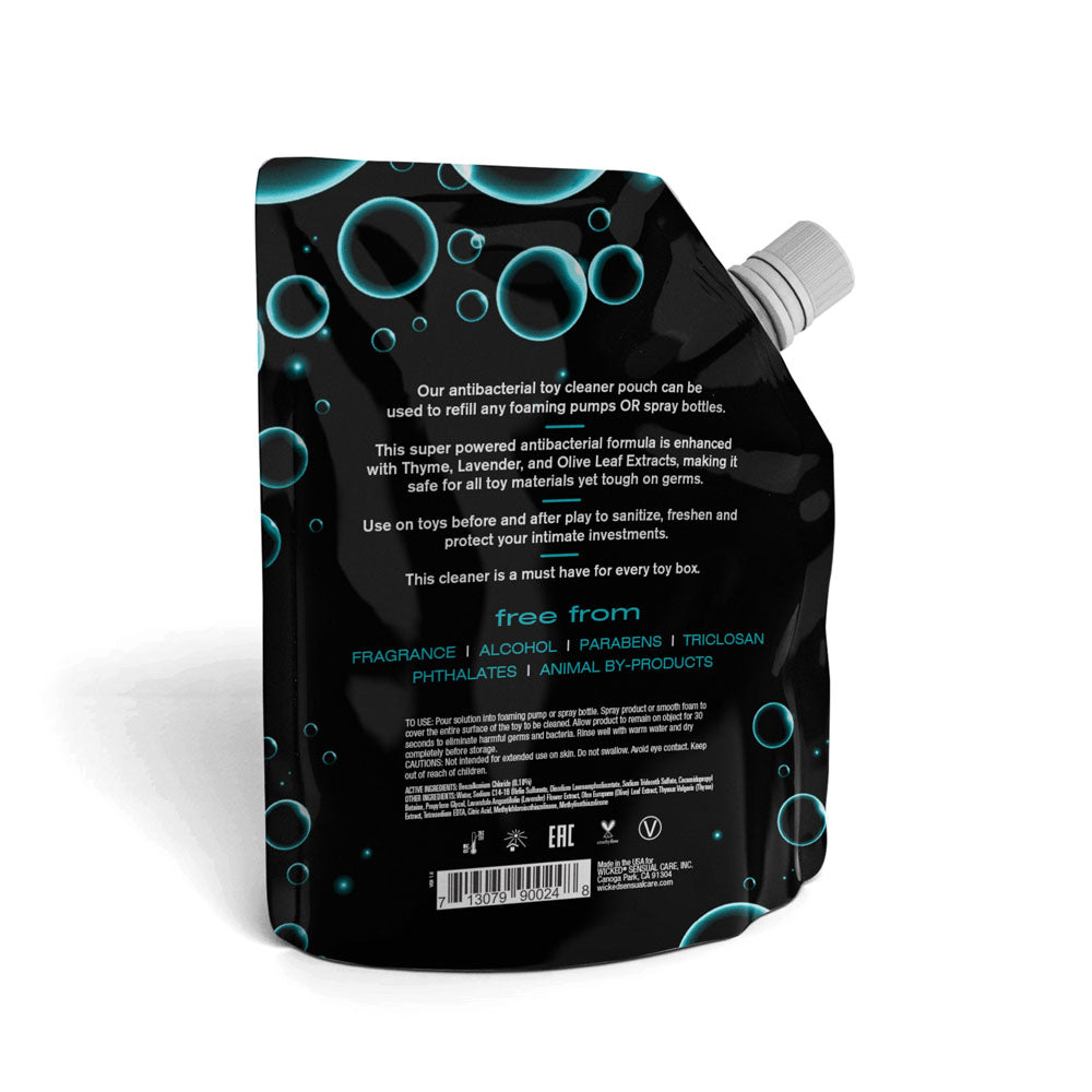 Wicked Foaming & Spray Toy Cleaner Refill - Unscented Antibacterial Toy Cleaner - 710 ml (24 oz) Pouch with bubbles.