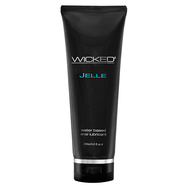 Wicked Jelle - Water Based Anal Lubricant - 240 ml (8 oz) Bottle packaging on display.