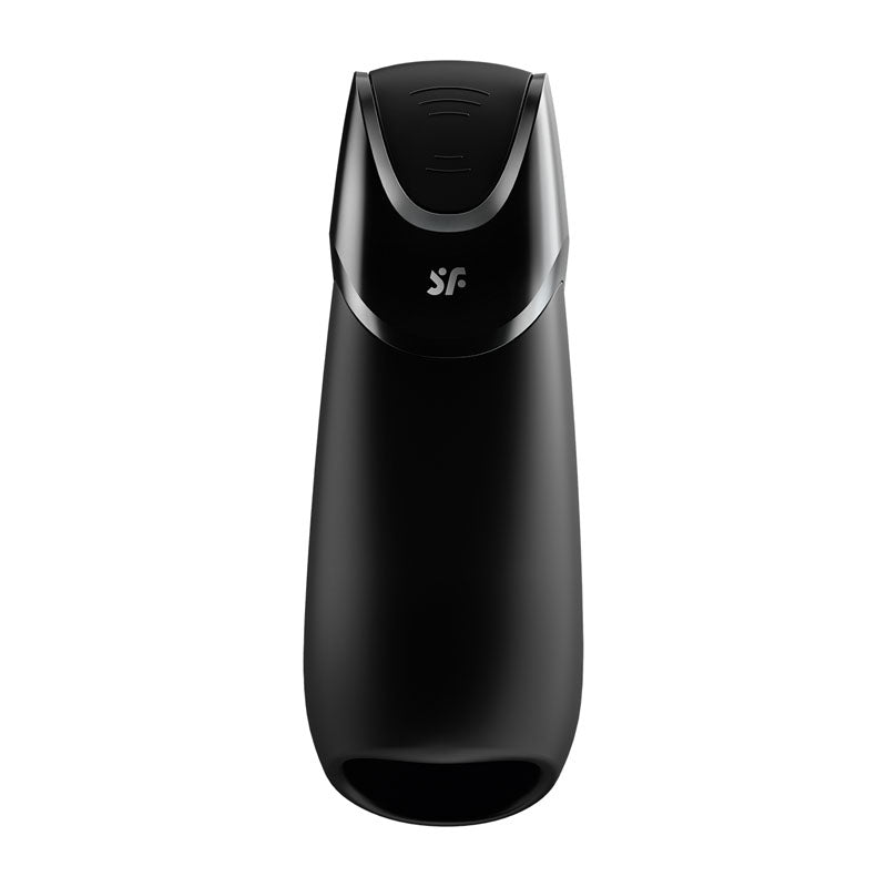 Satisfyer Men Vibration+ -  USB Rechargeable Masturbator with App Control in sleek black design.