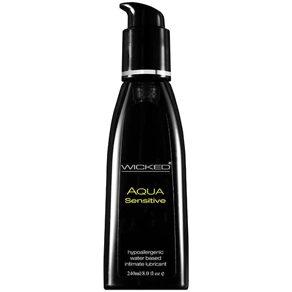 Wicked Aqua Sensitive water based lubricant for sensitive skin - 240 ml bottle design with pump dispenser.