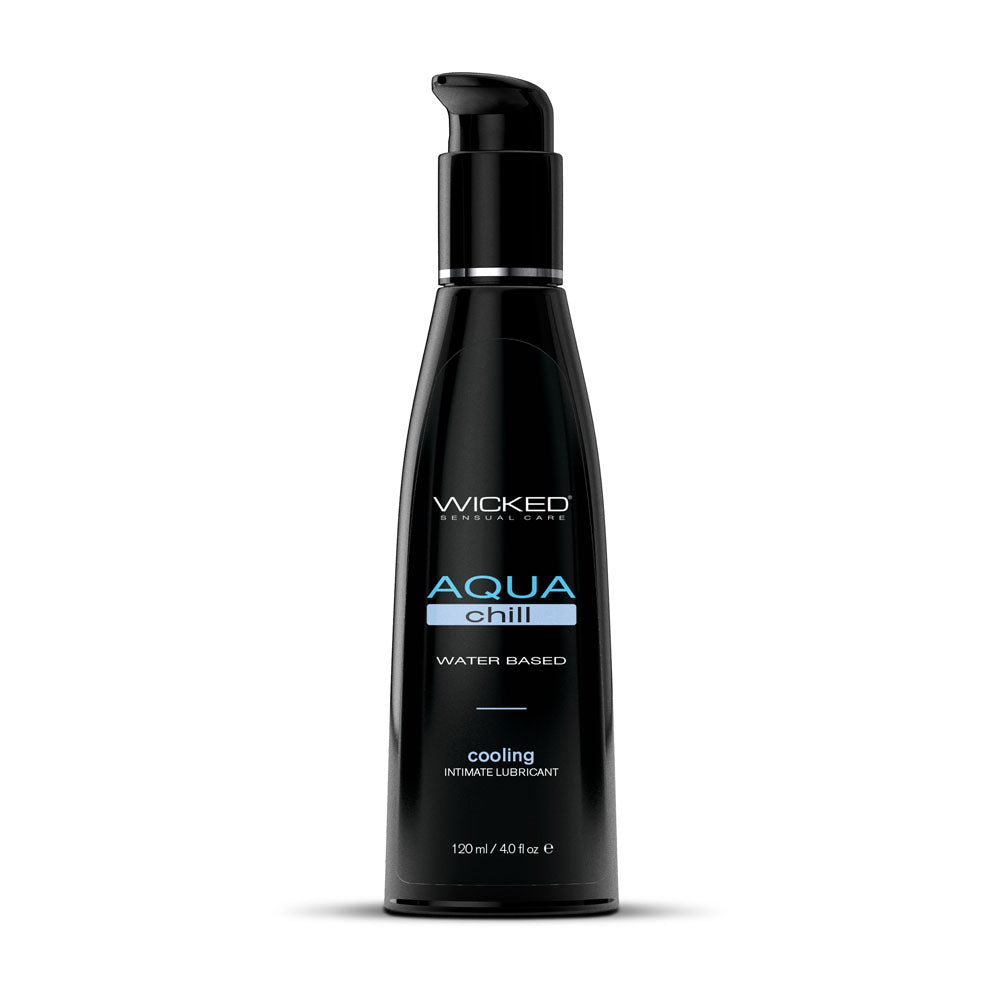 Wicked Aqua Chill - Cooling Water Based Lubricant - 120 ml (4 oz) Bottle with pump dispenser on a white background.