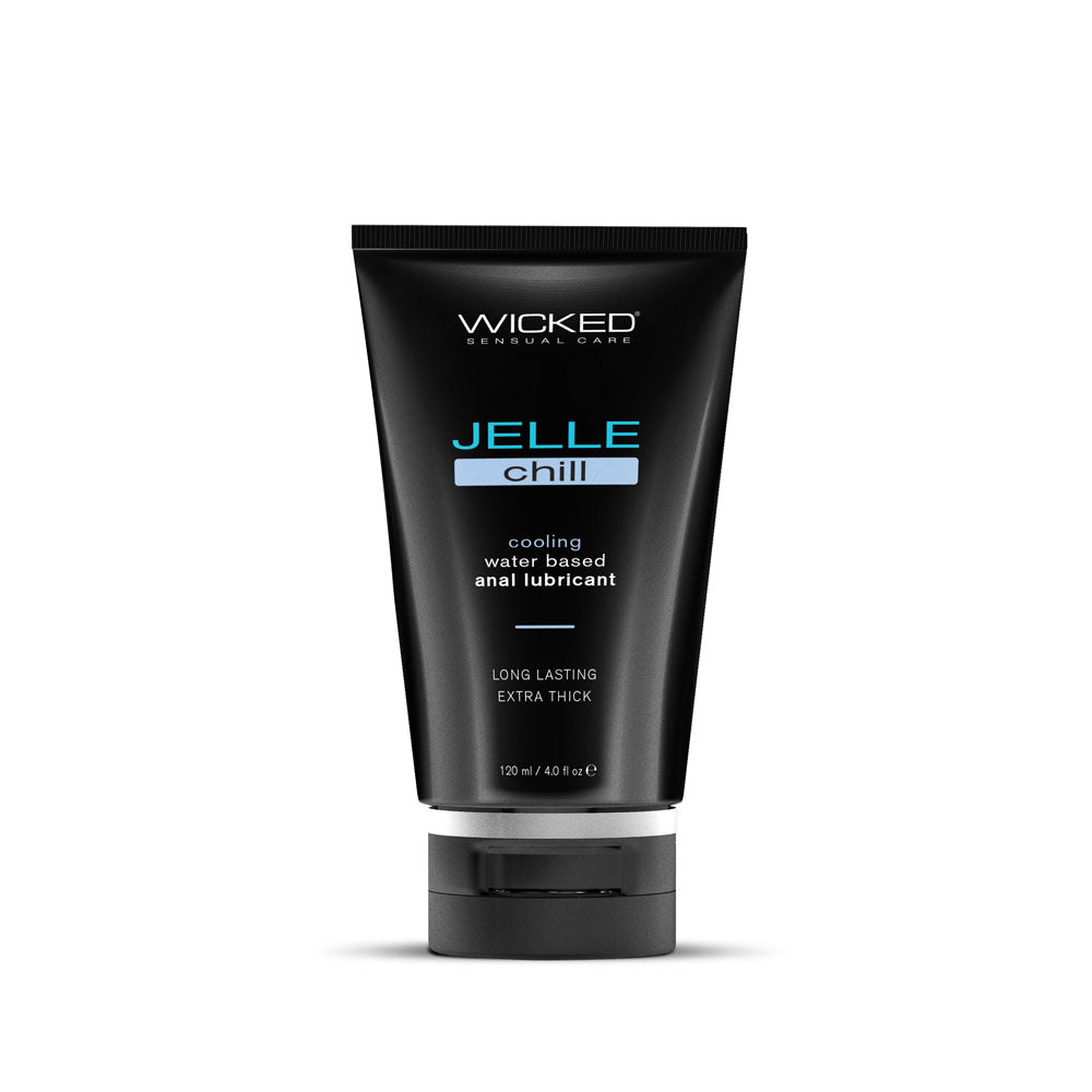 Wicked Jelle Chill - Cooling Water Based Anal Lubricant - 120 ml (4 oz) Bottle in a sleek black tube.