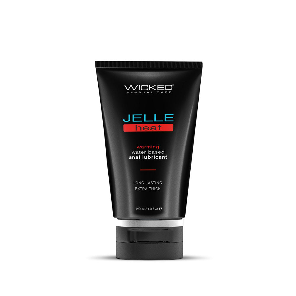 Wicked Jelle Heat - Warming Water Based Anal Lubricant - 120 ml (4 oz) Bottle on display.